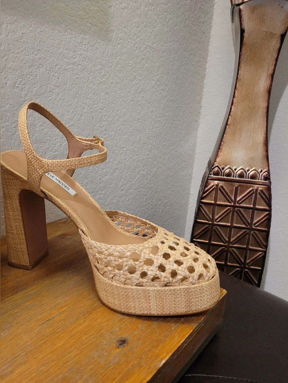 NWOB Natural Woven Platform Sandal with Ankle Strap
